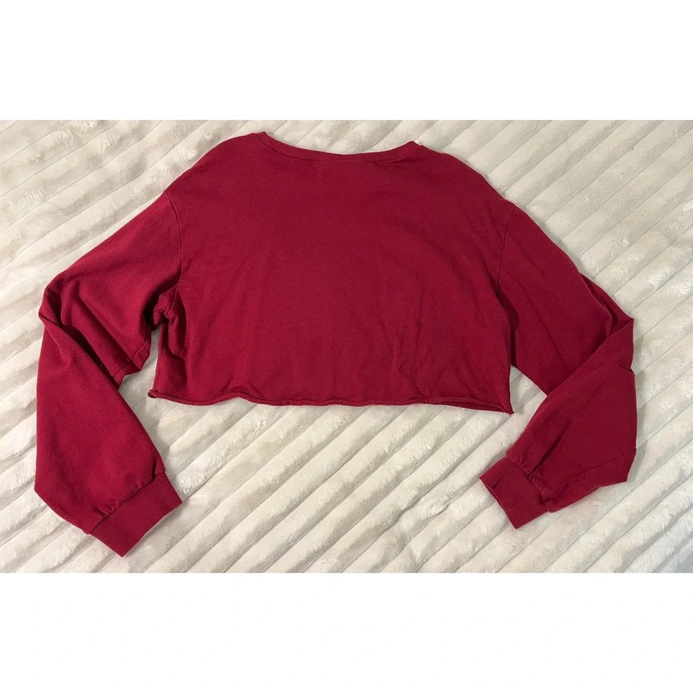HM‎ Divided Burgundy Cropped Graphic Sweatshirt Trick Me Once Cant Fool Me Twice